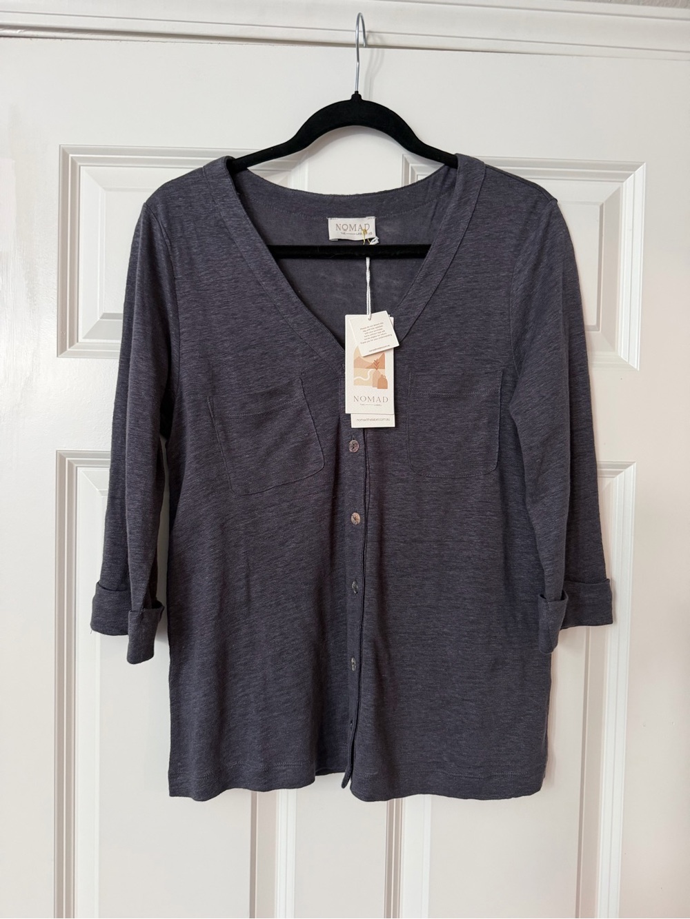 Nomad the Label, Marlee Linen Jersey Top, Charcoal - Picture 7 of 12